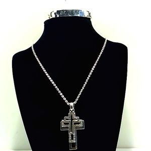 Silver Trinity Cross Charm Necklace & Blessed Bracelet